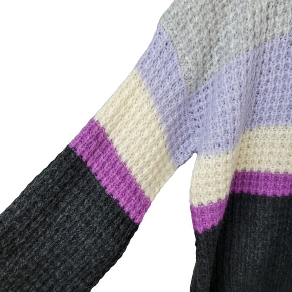 Universal Thread Striped Chunky Knit Sweater XXL Purple Gray Balloon Sleeves - Picture 4 of 8